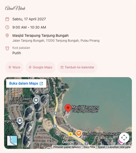 Contoh jemputan kahwin dengan butiran majlis dan panduan arah
